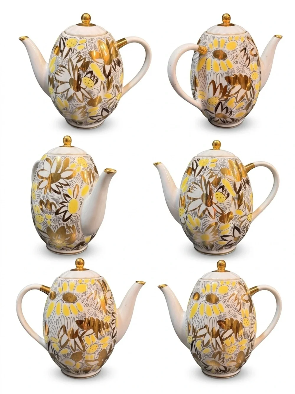 Vintage Lomonosov USSR Golden Daisy Porcelain Coffee Set - 9 Piece Partial Set